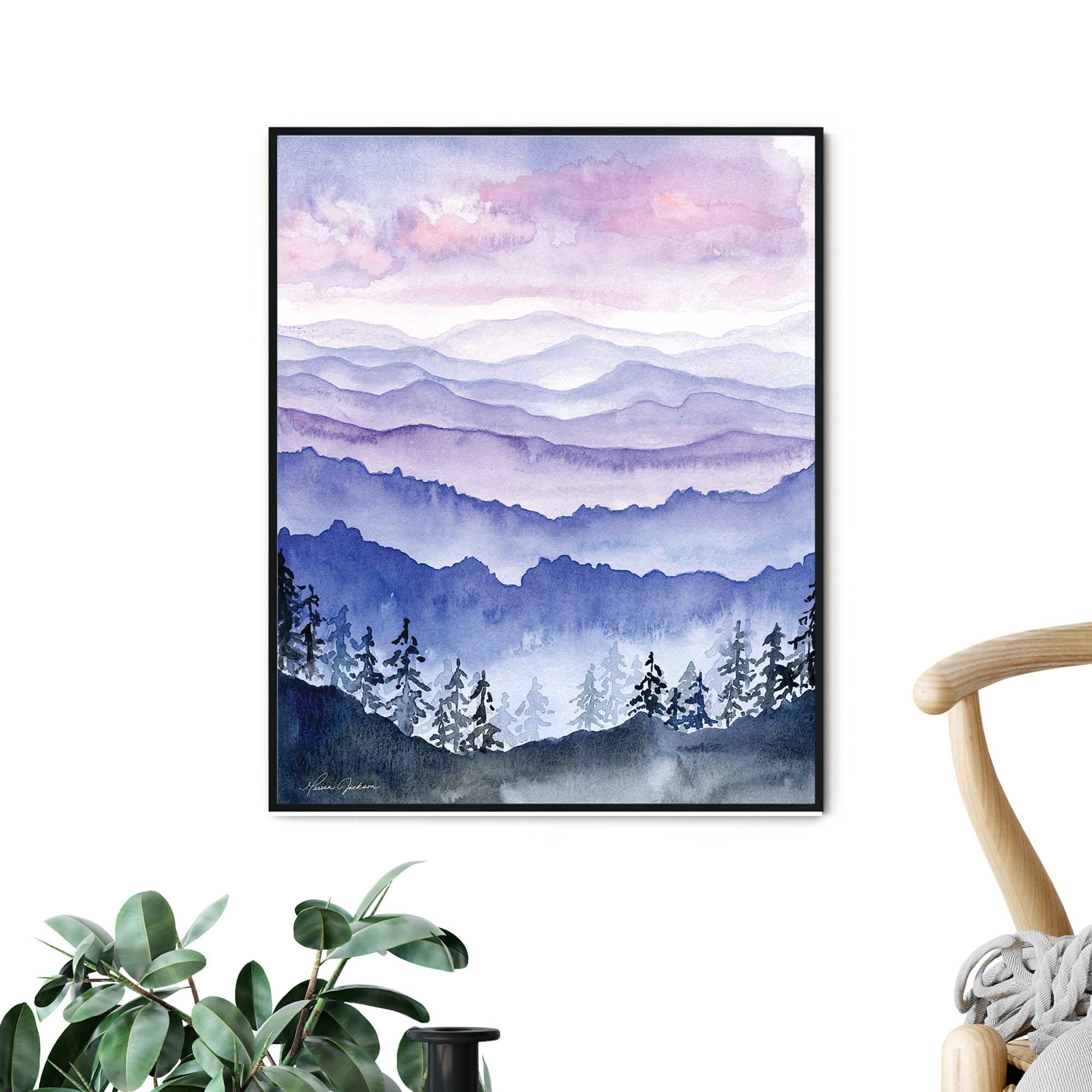 Mountain trees Painting | Mountain painting | Mountain print | Blue Ridge mountain art | Smoky hot Mountains painting | mountain art