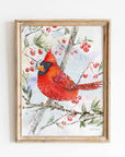 Winter Cardinals and Berries Art Print